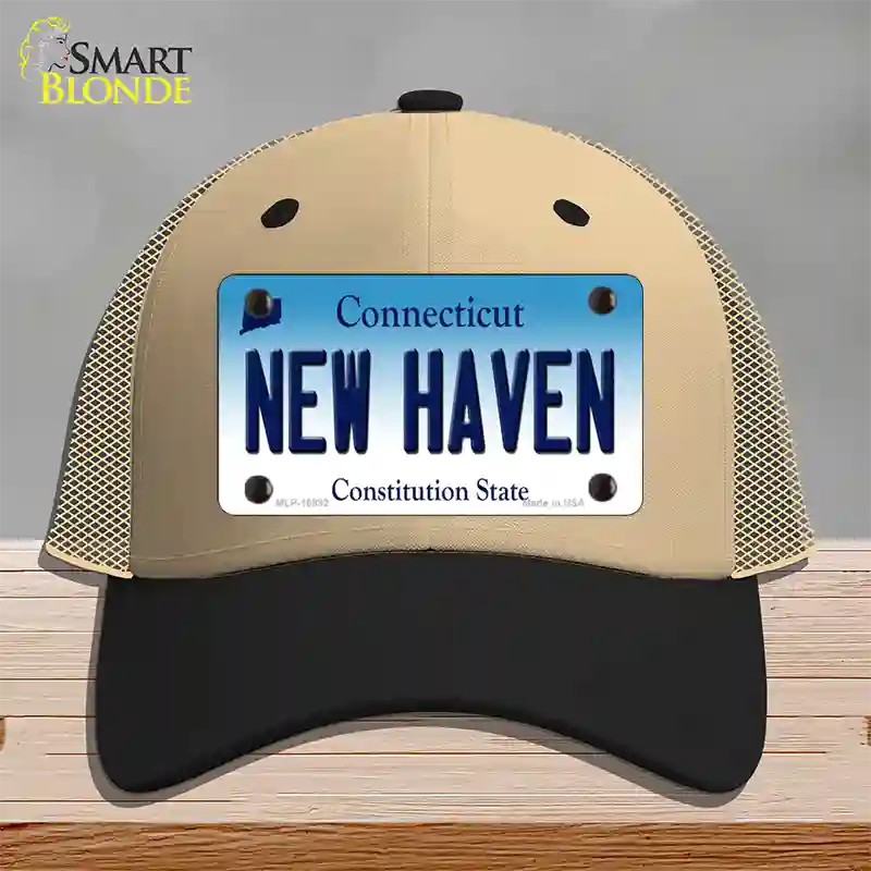 New Haven Connecticut Novelty License Plate Hat Mesh / Khaki|Black