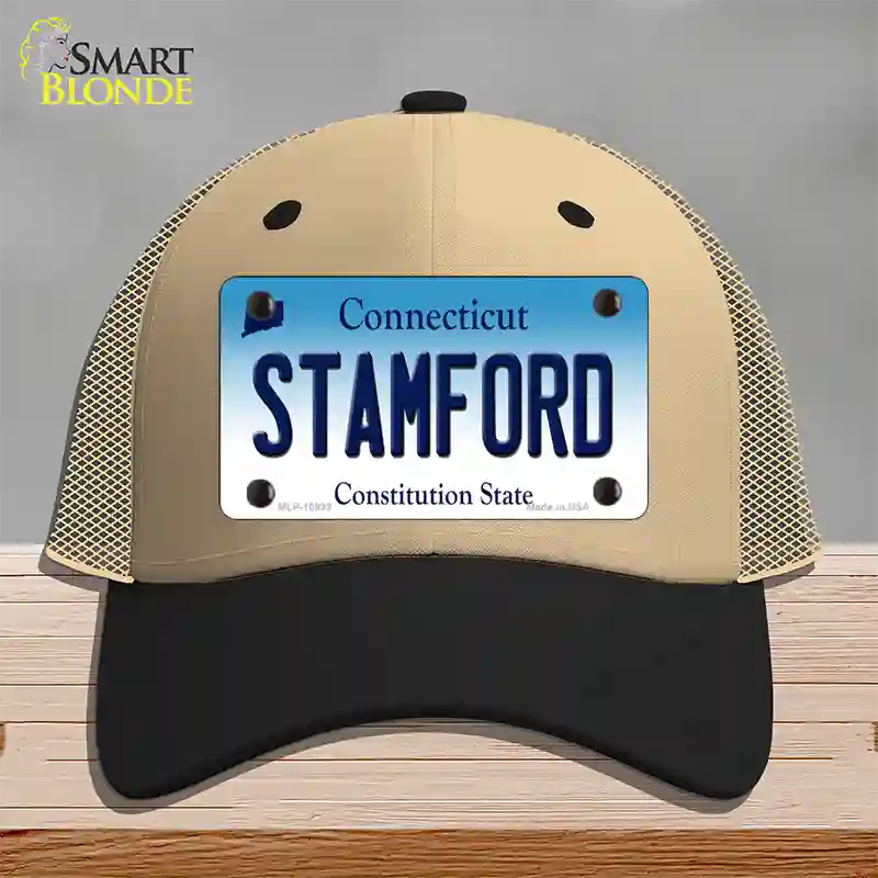 Stamford Connecticut Novelty License Plate Hat Mesh / Khaki|Black