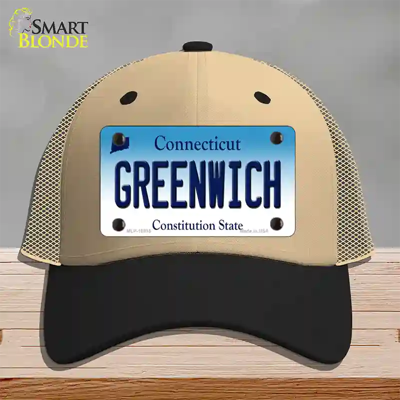 Greenwich Connecticut Novelty License Plate Hat Mesh / Khaki|Black