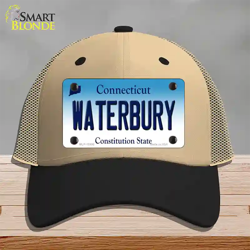 Waterbury Connecticut Novelty License Plate Hat Mesh / Khaki|Black