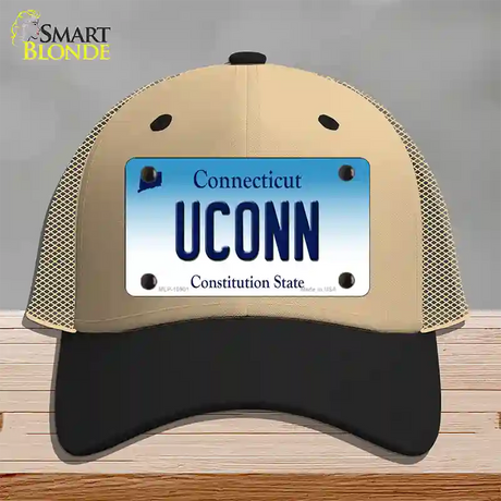 UConn Connecticut Novelty License Plate Hat Mesh / Khaki|Black