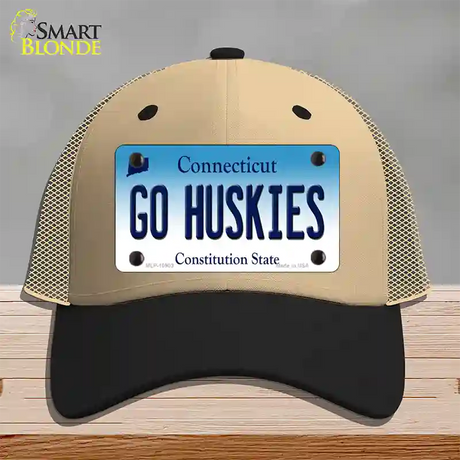 Go Huskies Connecticut Novelty License Plate Hat Mesh / Khaki|Black