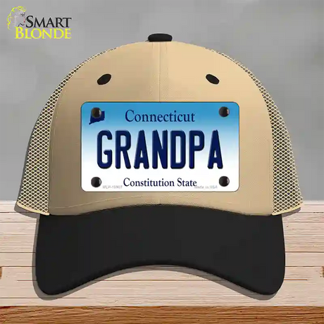 Grandpa Connecticut Novelty License Plate Hat Mesh / Khaki|Black