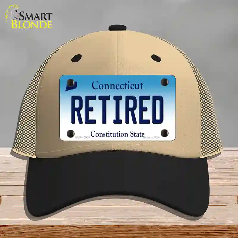 Retired Connecticut Novelty License Plate Hat Mesh / Khaki|Black