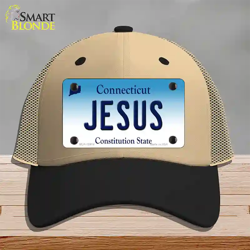 Jesus Connecticut Novelty License Plate Hat Mesh / Khaki|Black