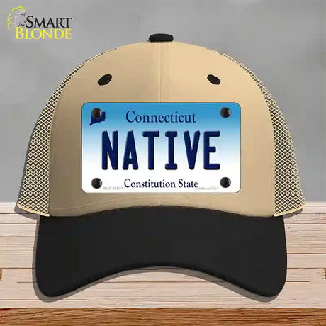 Native Connecticut Novelty License Plate Hat Mesh / Khaki|Black