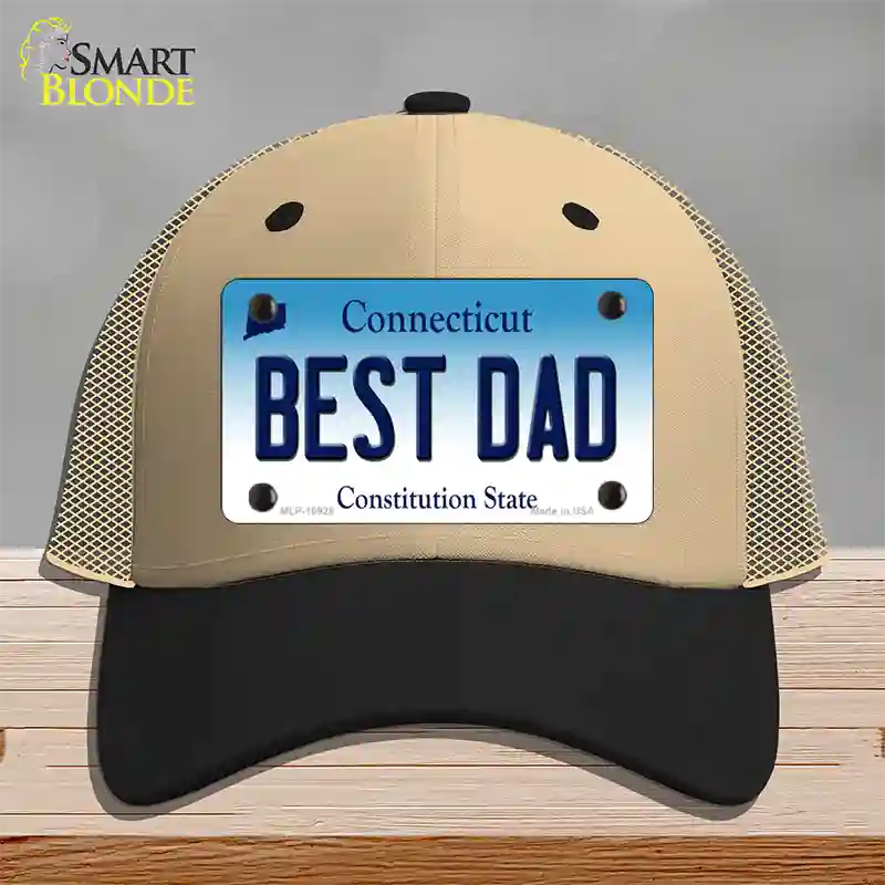 Best Dad Connecticut Novelty License Plate Hat Mesh / Khaki|Black