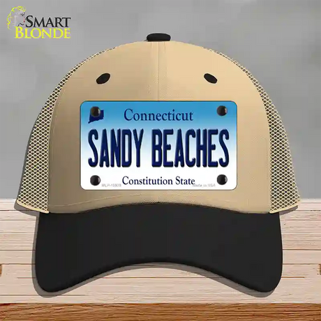 Sandy Beaches Connecticut Novelty License Plate Hat Mesh / Khaki|Black