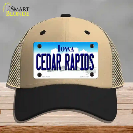 Cedar Rapids Iowa Novelty License Plate Hat Mesh / Khaki|Black