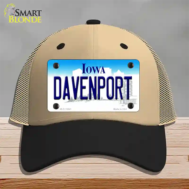 Davenport Iowa Novelty License Plate Hat Mesh / Khaki|Black