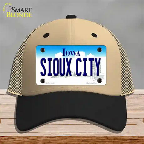 Sioux City Iowa Novelty License Plate Hat Mesh / Khaki|Black