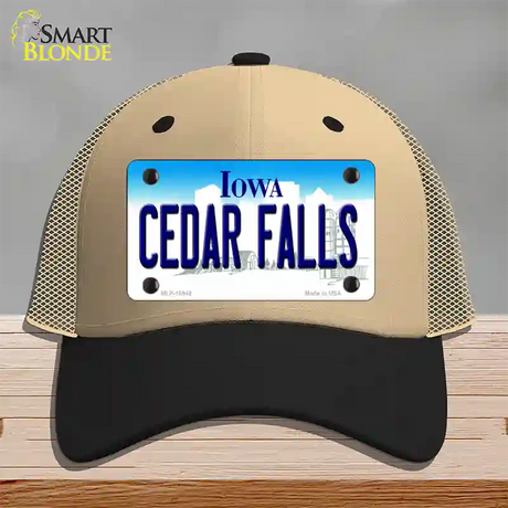 Cedar Falls Iowa Novelty License Plate Hat Mesh / Khaki|Black