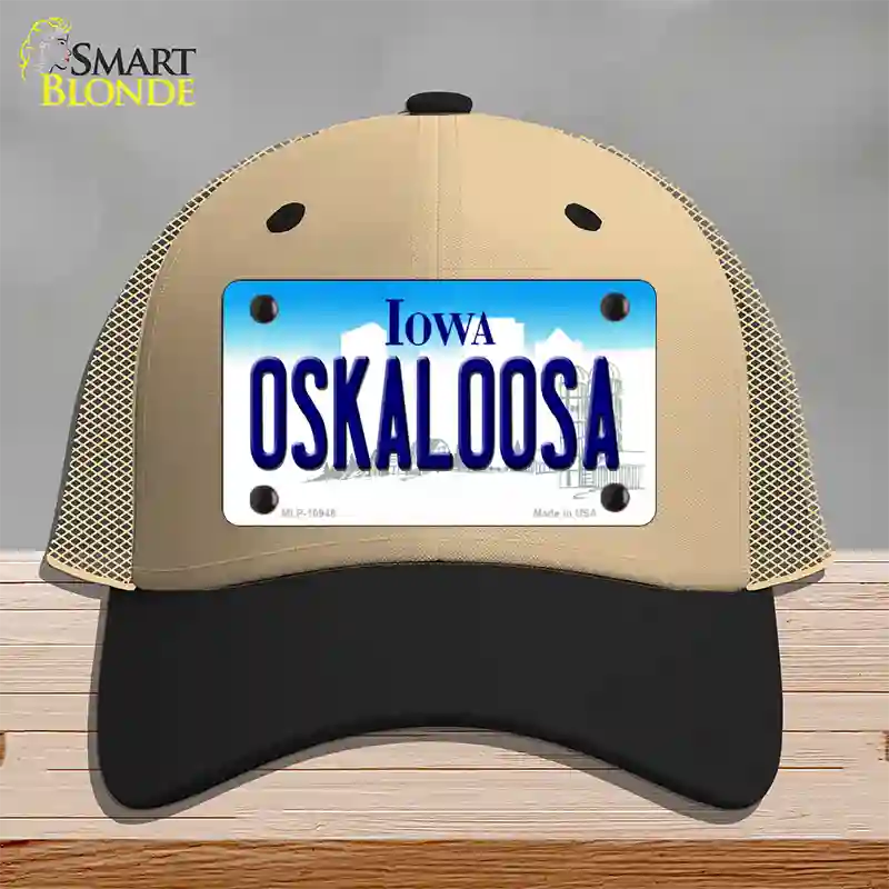 Oskaloosa Iowa Novelty License Plate Hat Mesh / Khaki|Black