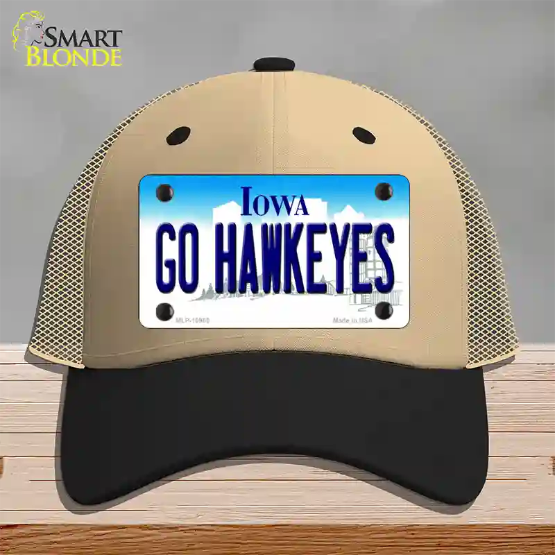 Go Hawkeyes Iowa Novelty License Plate Hat Mesh / Khaki|Black