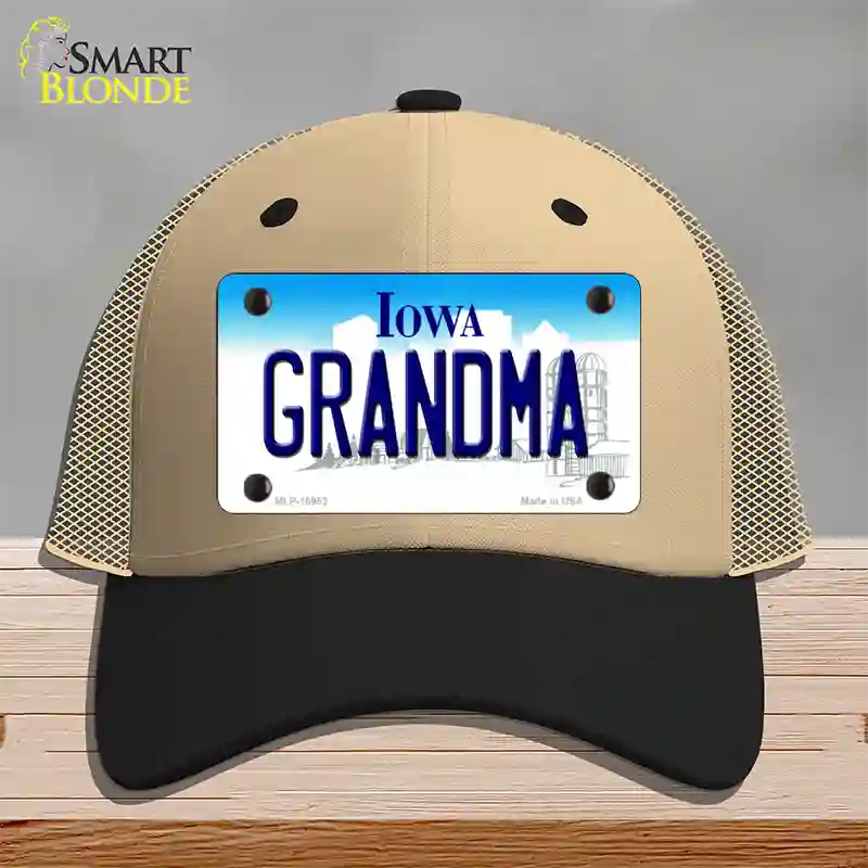 Grandma Iowa Novelty License Plate Hat Mesh / Khaki|Black