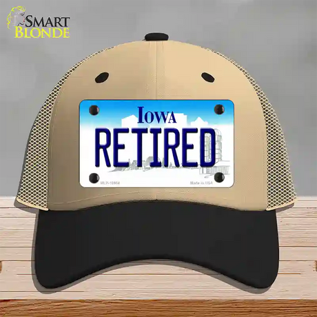 Retired Iowa Novelty License Plate Hat Mesh / Khaki|Black