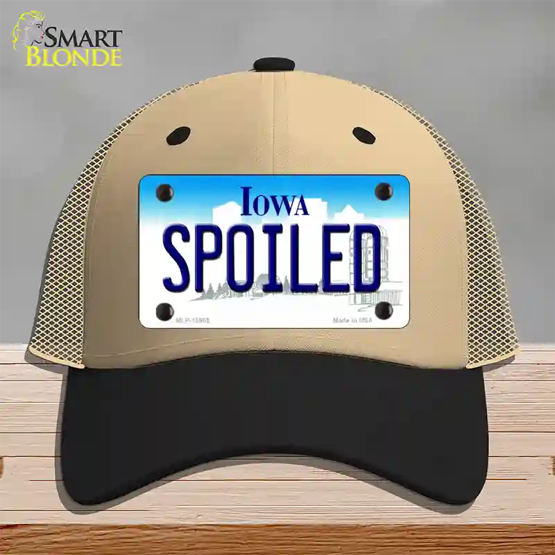 Spoiled Iowa Novelty License Plate Hat Mesh / Khaki|Black