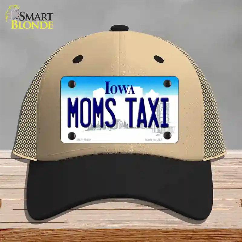 Moms Taxi Iowa Novelty License Plate Hat Mesh / Khaki|Black