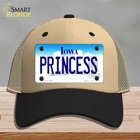 Princess Iowa Novelty License Plate Hat Mesh / Khaki|Black