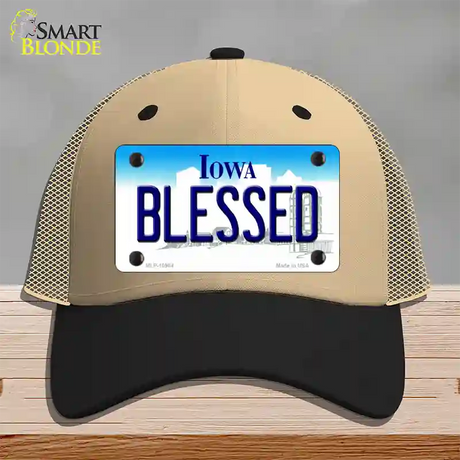 Blessed Iowa Novelty License Plate Hat Mesh / Khaki|Black