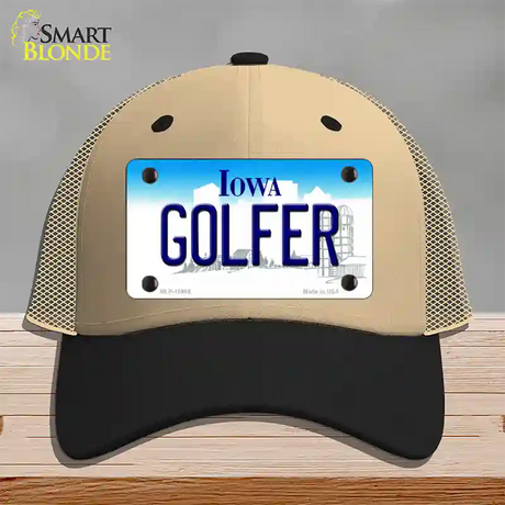 Golfer Iowa Novelty License Plate Hat Mesh / Khaki|Black