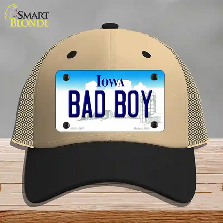 Bad Boy Iowa Novelty License Plate Hat Mesh / Khaki|Black