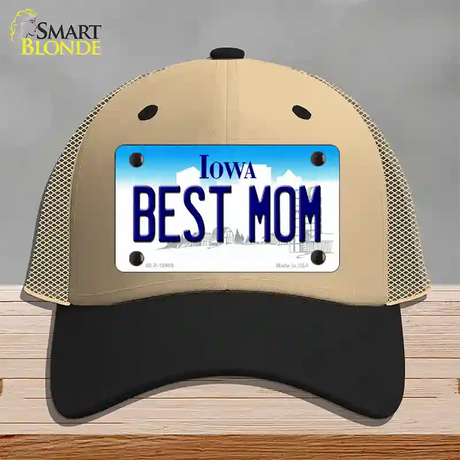 Best Mom Iowa Novelty License Plate Hat Mesh / Khaki|Black