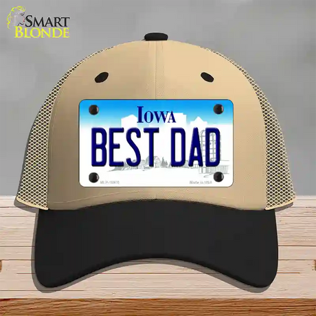 Best Dad Iowa Novelty License Plate Hat Mesh / Khaki|Black