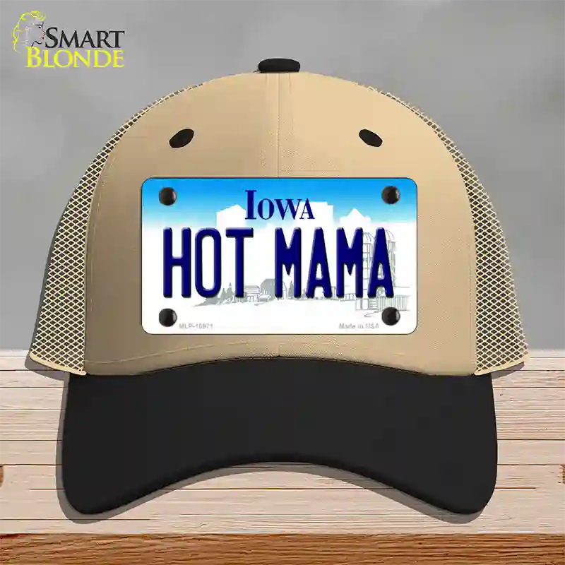 Hot Mama Iowa Novelty License Plate Hat Mesh / Khaki|Black