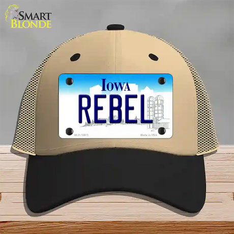 Rebel Iowa Novelty License Plate Hat Mesh / Khaki|Black