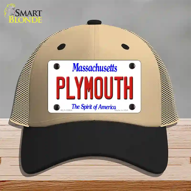 Plymouth Massachusetts Novelty License Plate Hat Mesh / Khaki|Black