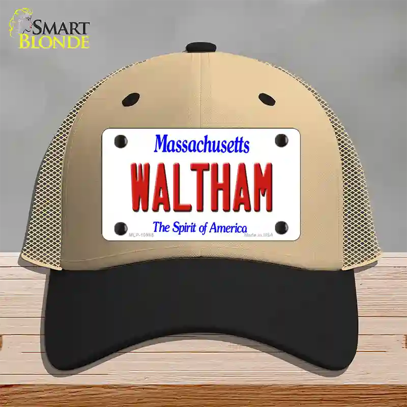 Waltham Massachusetts Novelty License Plate Hat Mesh / Khaki|Black