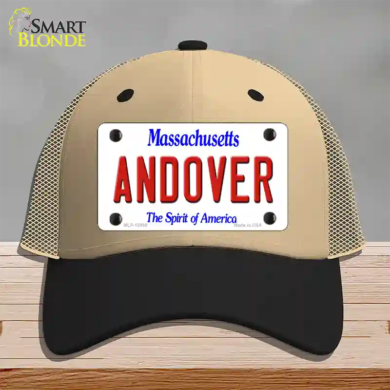 Andover Massachusetts Novelty License Plate Hat Mesh / Khaki|Black