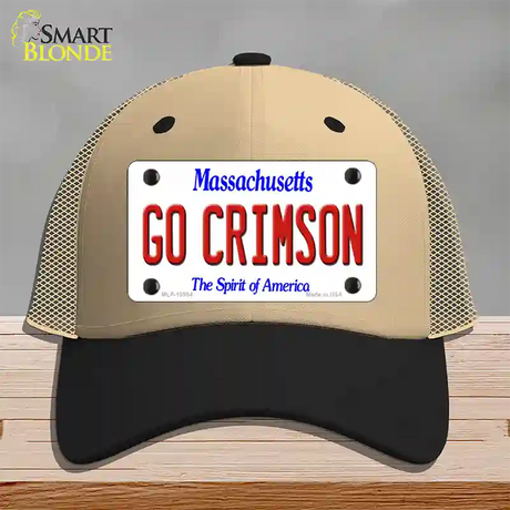 Go Crimson Massachusetts Novelty License Plate Hat Mesh / Khaki|Black