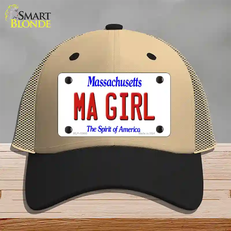 MA Girl Massachusetts Novelty License Plate Hat Mesh / Khaki|Black