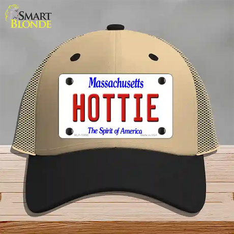 Hottie Massachusetts Novelty License Plate Hat Mesh / Khaki|Black