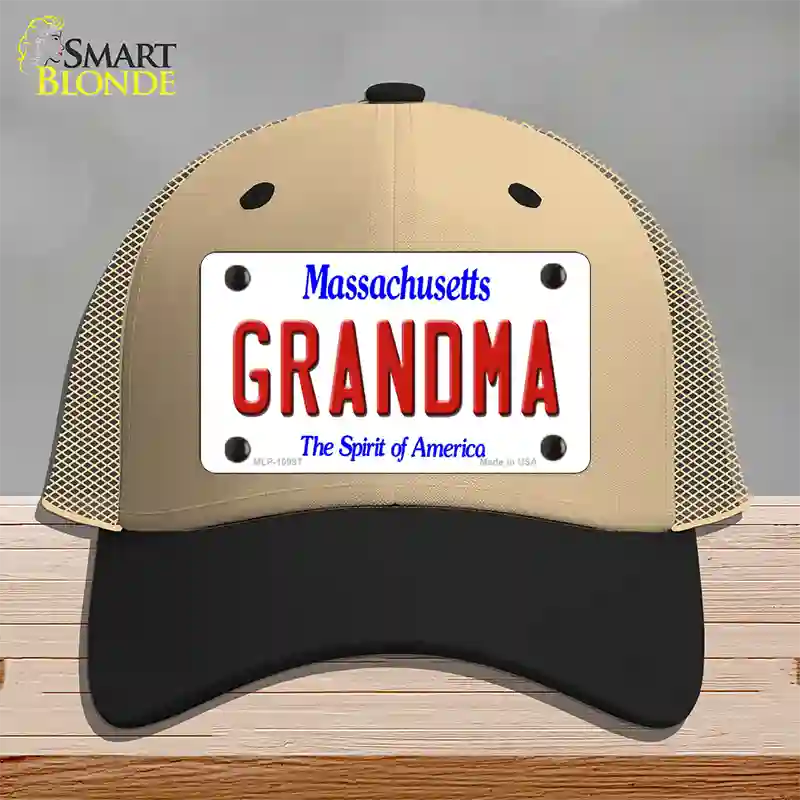 Grandma Massachusetts Novelty License Plate Hat Mesh / Khaki|Black