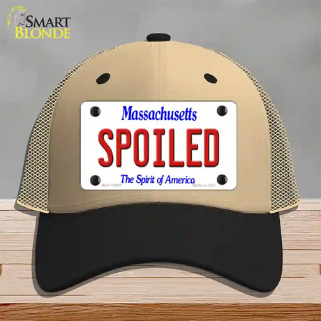 Spoiled Massachusetts Novelty License Plate Hat Mesh / Khaki|Black