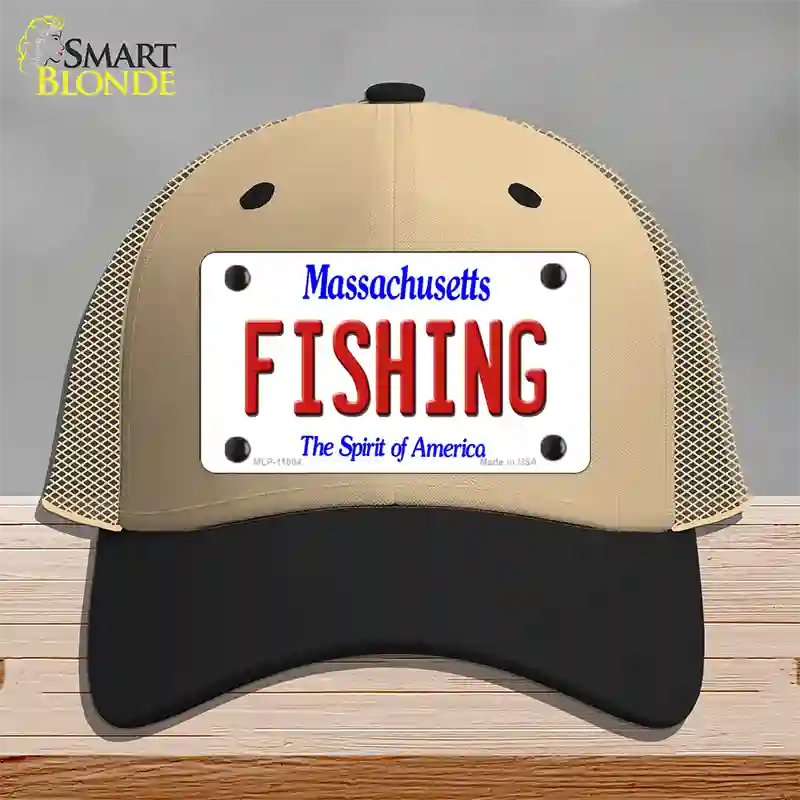 Fishing Massachusetts Novelty License Plate Hat Mesh / Khaki|Black