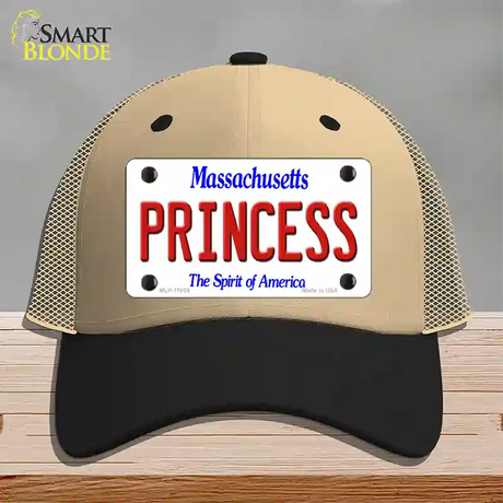 Princess Massachusetts Novelty License Plate Hat Mesh / Khaki|Black