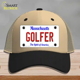 Golfer Massachusetts Novelty License Plate Hat Mesh / Khaki|Black