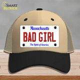 Bad Girl Massachusetts Novelty License Plate Hat Mesh / Khaki|Black