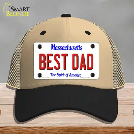 Best Dad Massachusetts Novelty License Plate Hat Mesh / Khaki|Black