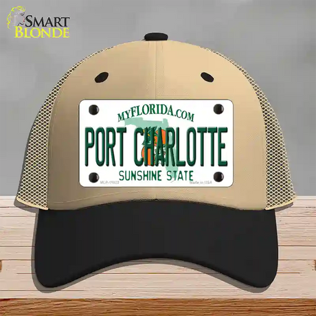 Port Charlotte Florida Novelty License Plate Hat Mesh / Khaki|Black