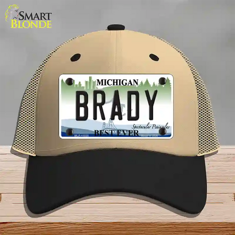 Brady Michigan Novelty License Plate Hat Mesh / Khaki|Black