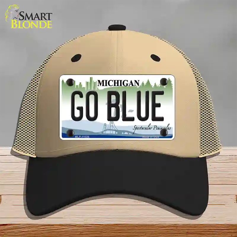 Go Blue Michigan Novelty License Plate Hat Mesh / Khaki|Black