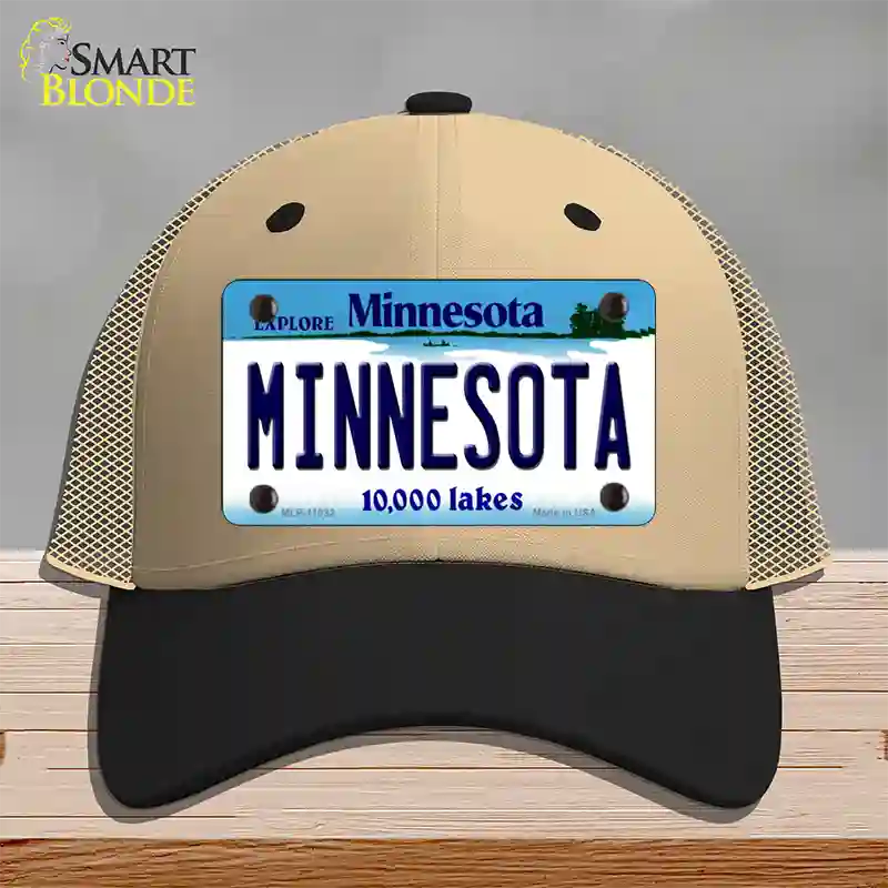 Minnesota State Novelty License Plate Hat Mesh / Khaki|Black