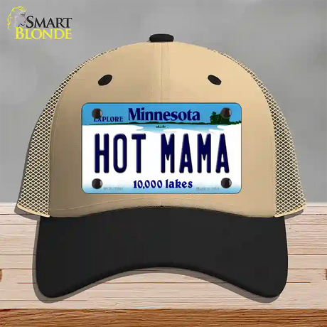 Hot Mama Minnesota State Novelty License Plate Hat Mesh / Khaki|Black