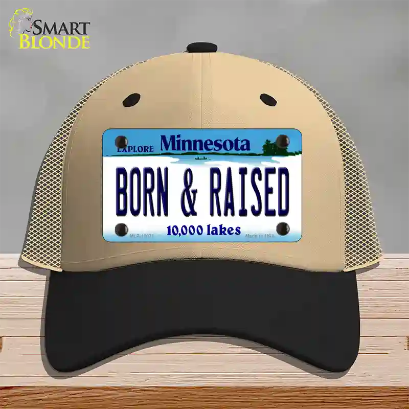 Born and Raised Minnesota State Novelty License Plate Hat Mesh / Khaki|Black