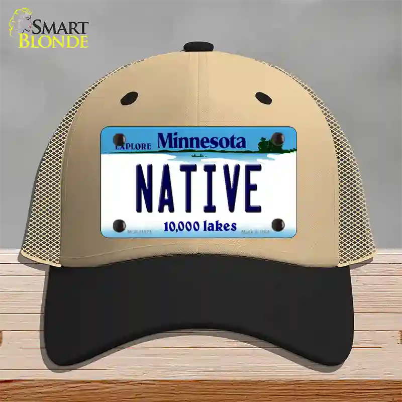 Native Minnesota State Novelty License Plate Hat Mesh / Khaki|Black